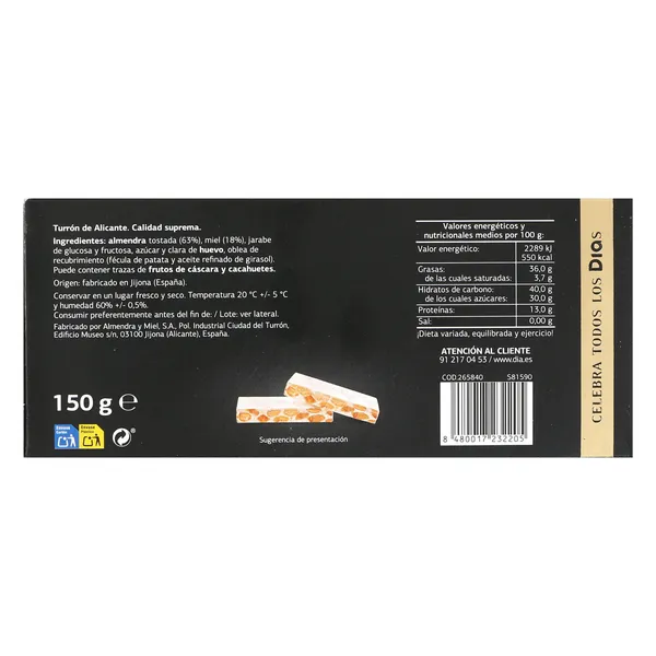 Turrón de alicante Dulce Noel Dia caja 150 g 3
