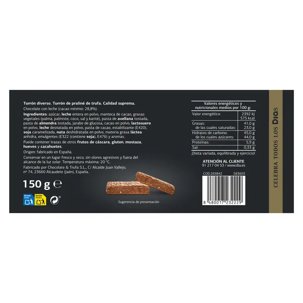 Turrón praliné de trufa Dulce Noel Dia caja 150 g 3