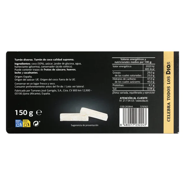 Turrón de coco Dulce Noel Dia caja 150 g 3