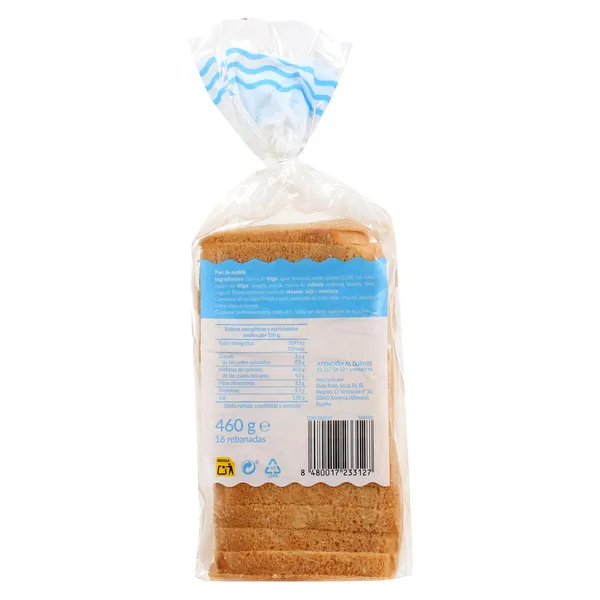 Pan de molde blanco El molino de Dia bolsa 460 g 2