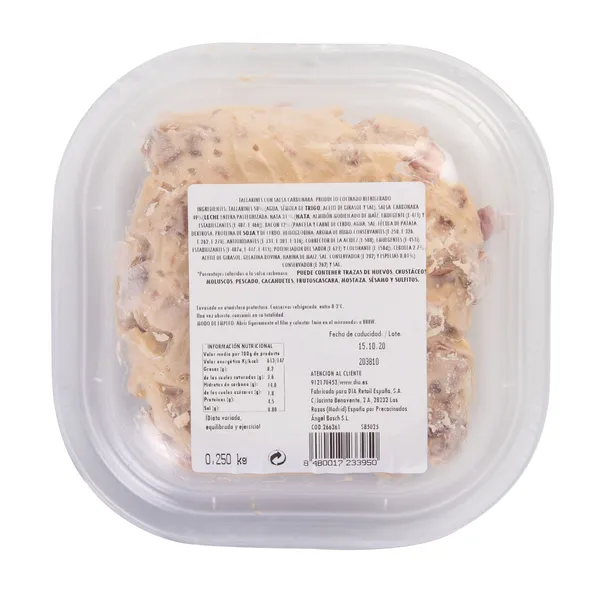 Tallarines a la carbonara Al Punto Dia bandeja 250 g 3