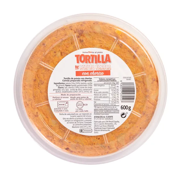 Tortilla de patatas con chorizo Al Punto Dia bandeja 600 g 2