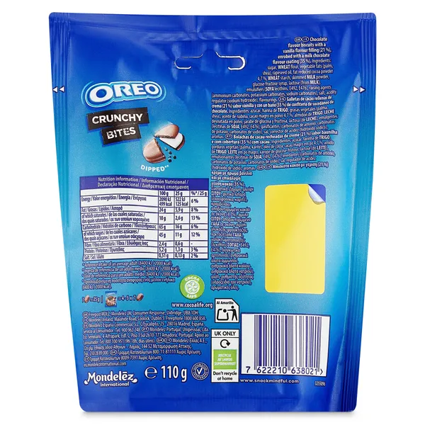 Galletas de cacao rellenas de crema bañadas con chocolate crunchy bites Oreo bolsa 110 g 3