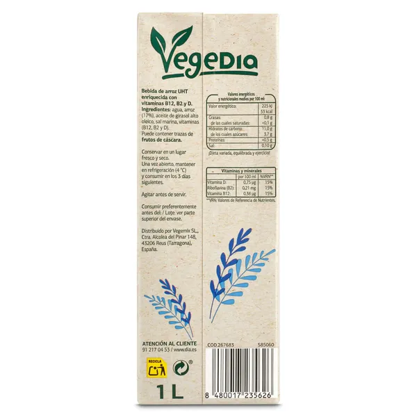 Bebida de arroz Vegedia brik 1 l 3