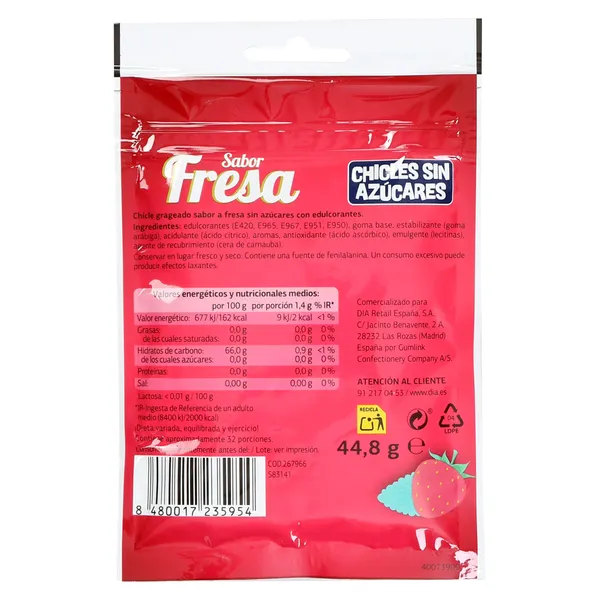 Chicles sabor fresa sin azúcar Iceberg de Dia 44.8 g 3