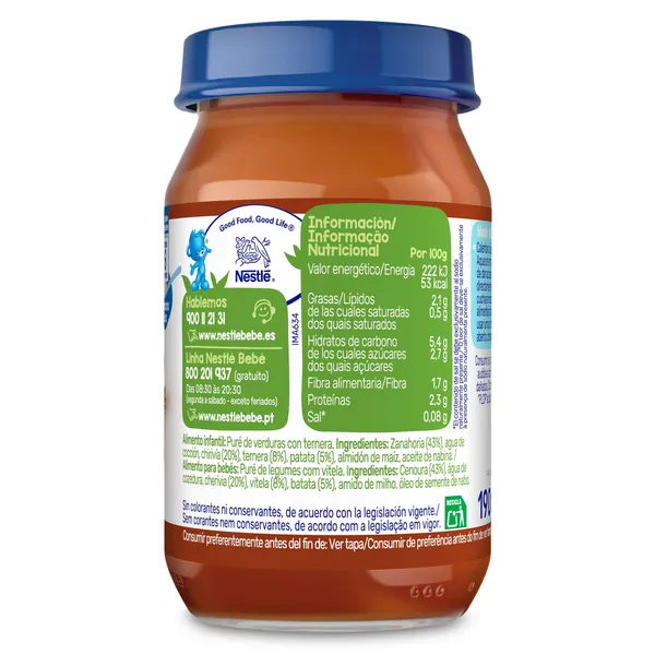 Puré de hortalizas y ternera Nestlé frasco 190 g 3