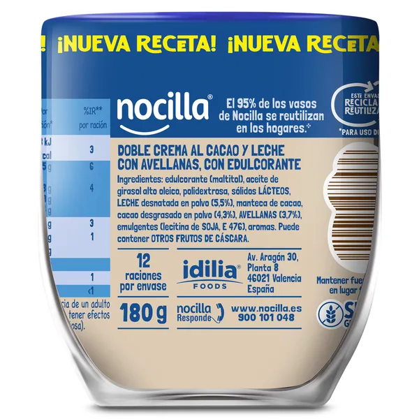 Crema de cacao y leche de avellanas dúo 0% Nocilla 180 g 4