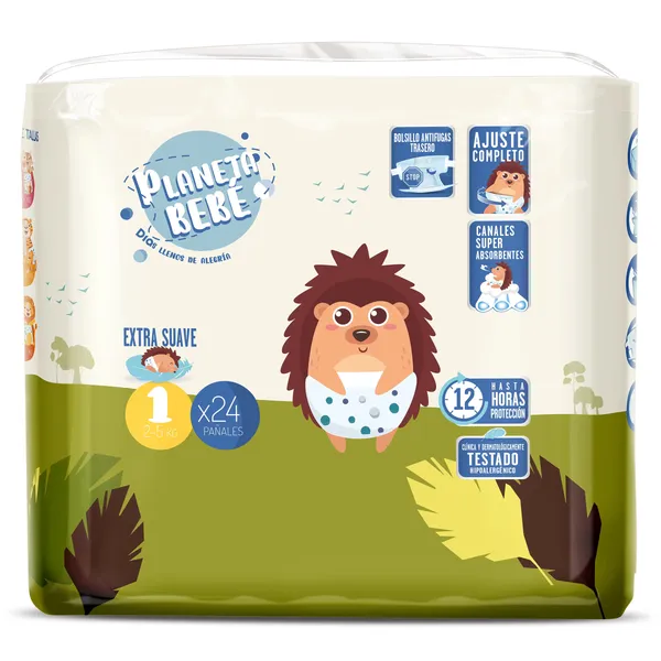Pañales 2-5 kgs talla 1 Dia Planeta Bebé bolsa 24 unidades 2