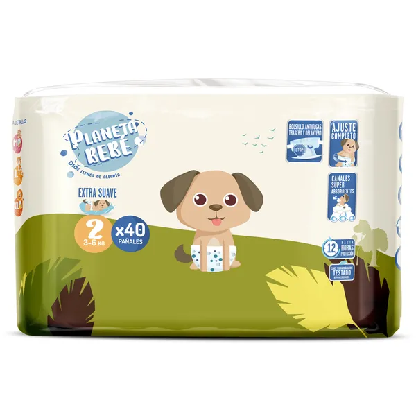 Pañales 3-6 kgs talla 2 Dia Planeta Bebé bolsa 40 unidades 2
