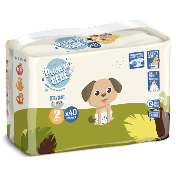 Pañales 3-6 kgs talla 2 Dia Planeta Bebé bolsa 40 unidades 3
