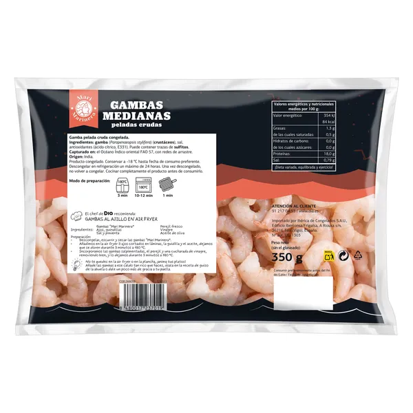 Gambas peladas y crudas medianas Mari Marinera de Dia bolsa 350 g 2