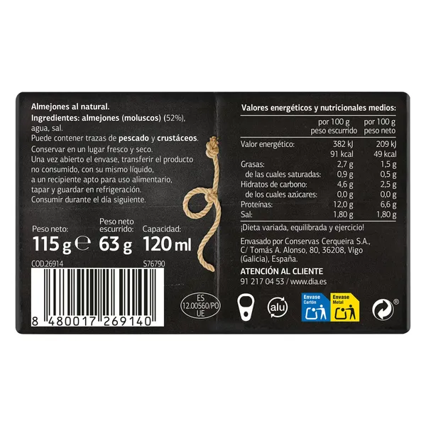 Almejones al natural Dia Mari Marinera lata 63 g 3