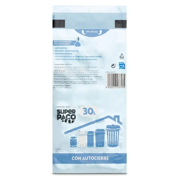Bolsa de basura 30 L con autocierre Dia Super Paco 30 unidades 4