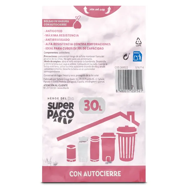 Bolsa de basura 30 L perfumada con autocierre Dia Super Paco 20 unidades 4