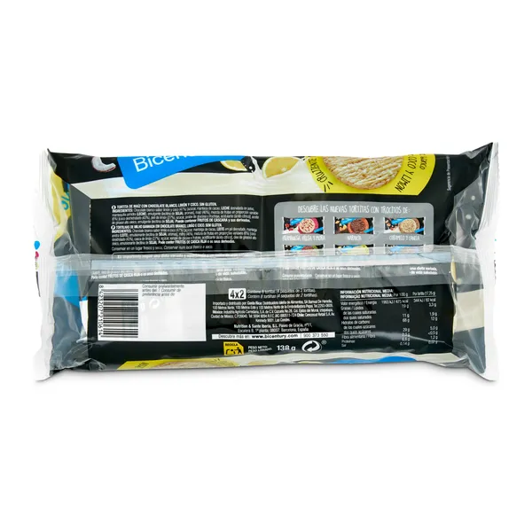 Tortitas de arroz integral con chocolate blanco, limón y coco Bicentury bolsa 138 g 4