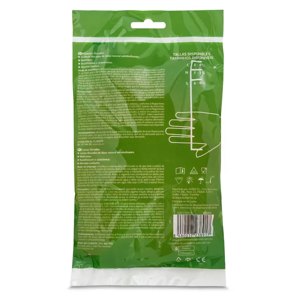 Guantes flocados de látex talla M Super Paco de Dia bolsa 2 unidades 2