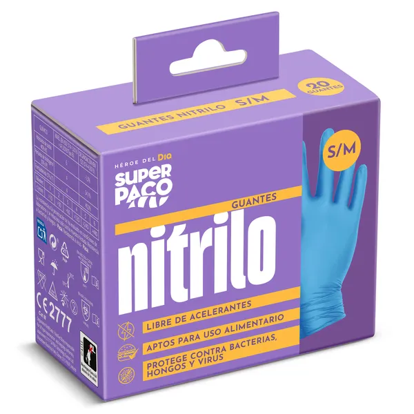 Guantes nitrilo desechables talla S/M Dia Super Paco 20 unidades 3