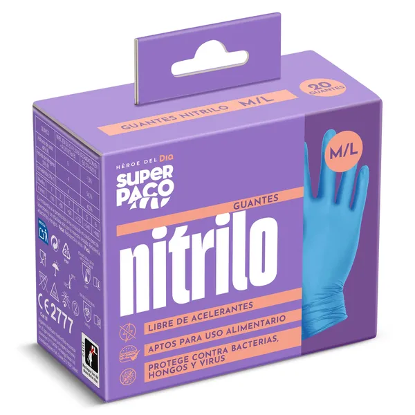 Guantes nitrilo desechables talla M/L Dia Super Paco 20 unidades 3