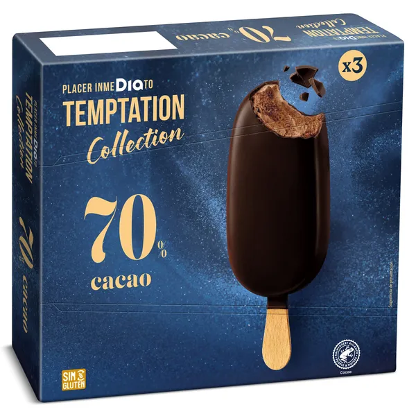 Helado bombón 70% cacao Dia Temptation 3 x 67 g 3