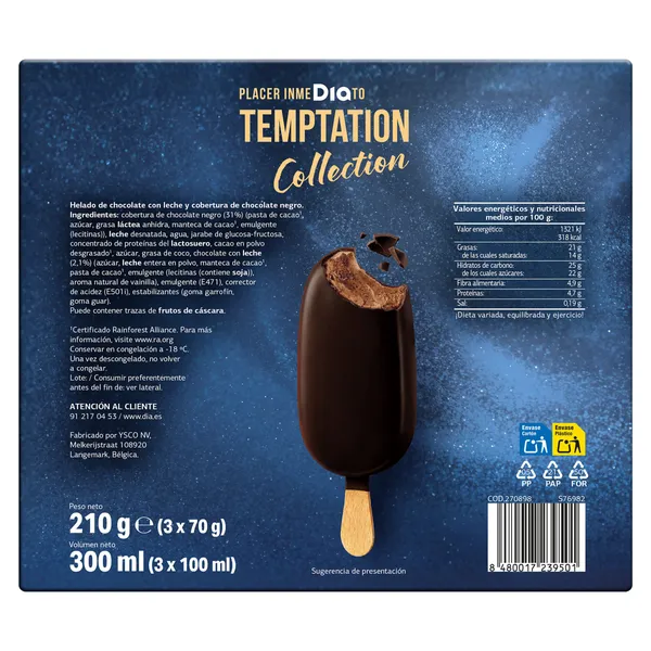 Helado bombón 70% cacao Dia Temptation 3 x 67 g 4