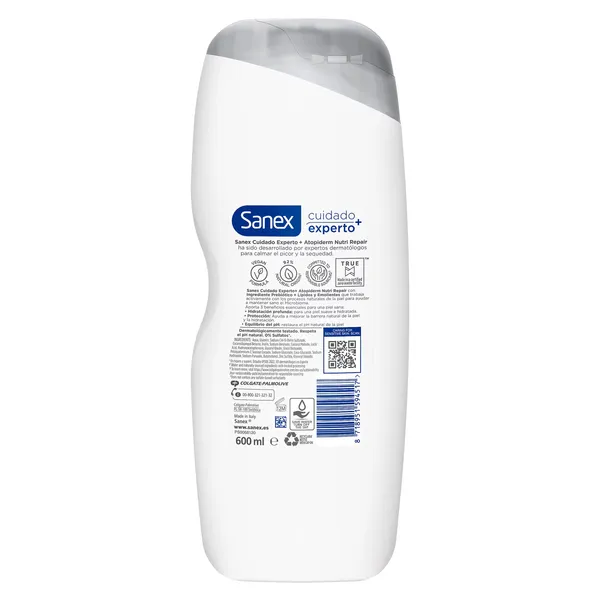 Gel de ducha nutritivo prebiótico piel atópica Sanex botella 600 ml 2