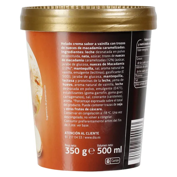 Tarrina de vainilla con nueces de macadamia Dia Temptation 350 g 4