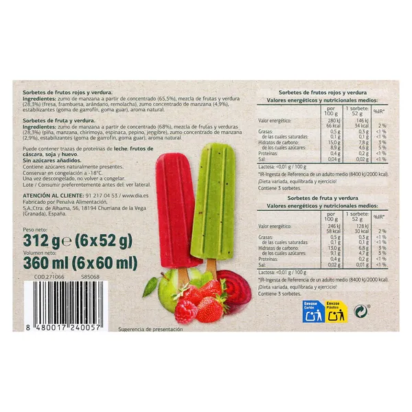 Polos de fruta y verdura 99% Dia Vegedia 6 x 52 g 4