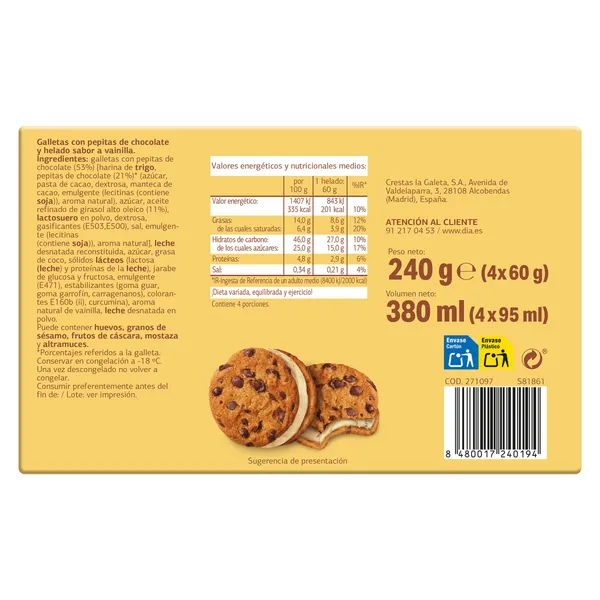 Sándwich cookie y vainilla Dia Temptation 4 x 60 g 4
