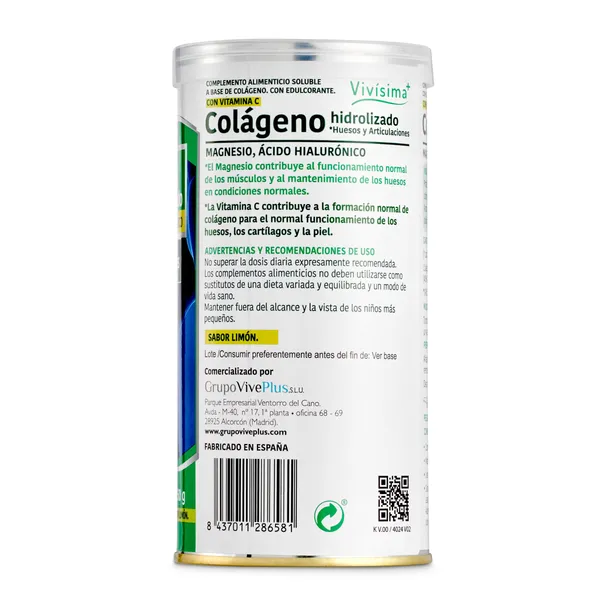 Colágeno hidrolizado y magnesio Vivisima+ lata 250 g 2