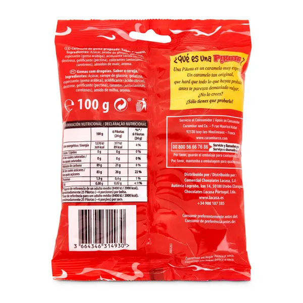 Caramelo de goma relleno sabor cereza Dulciora Pikotas bolsa 100 g 3