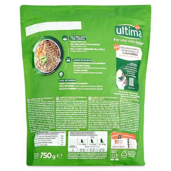 Alimento para gatos adultos sabor salmón Ultima bolsa 750 g 3