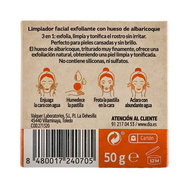 Limpiador facial sólido exfoliante con hueso de albaricoque Dia Imaqe caja 50 g 5