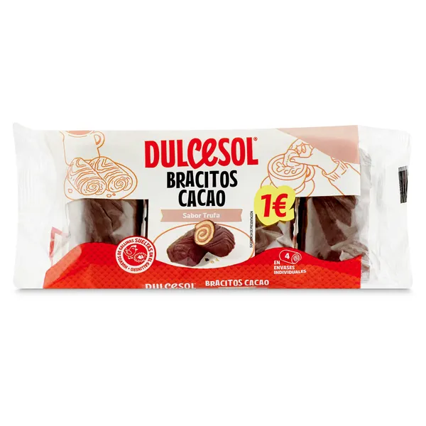 Bracitos de cacao rellenos de trufa Dulcesol bolsa 140 g