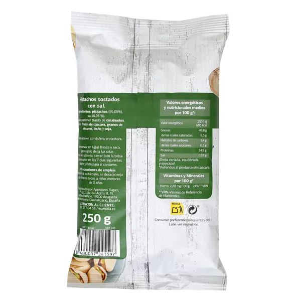 Pistachos tostados con sal Dia Naturmundo 250 g 3
