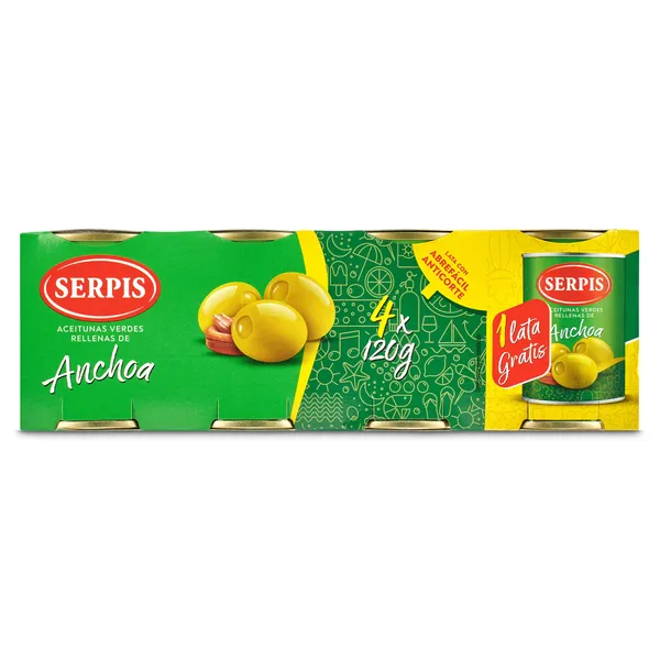Aceitunas rellenas de anchoa Serpis 4 x 50 g 2