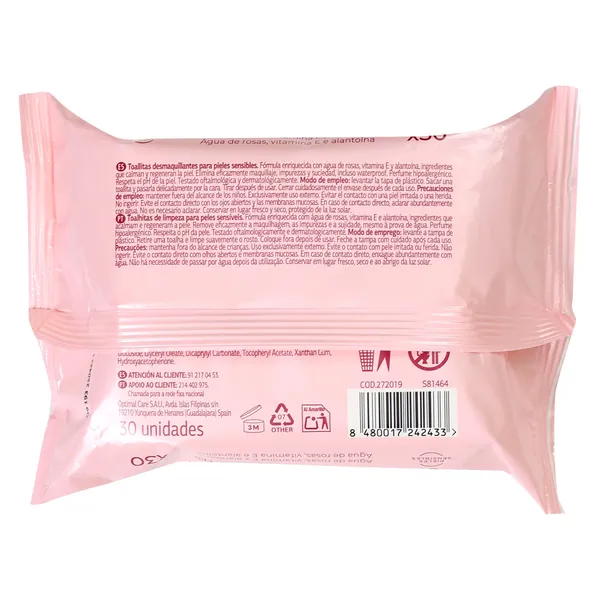 Toallitas desmaquillantes para pieles sensibles con extractos de rosas Dia Imaqe 30 unidades 4