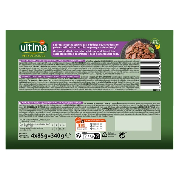 Alimento para gatos esterilizados con pescado Ultima bolsa 340 g 3