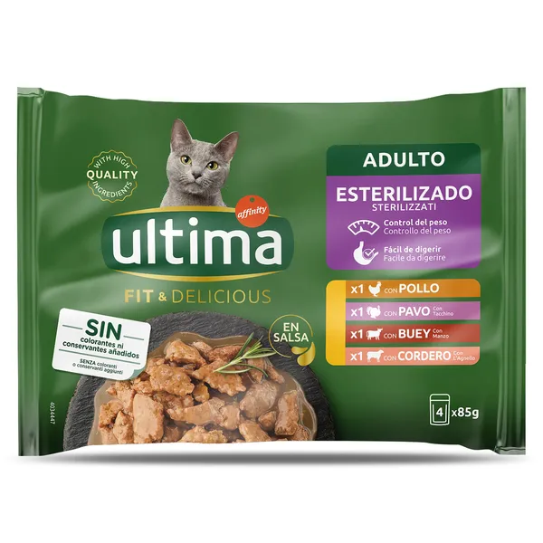 Alimento para gatos esterilizados con carne Ultima bolsa 340 g 2