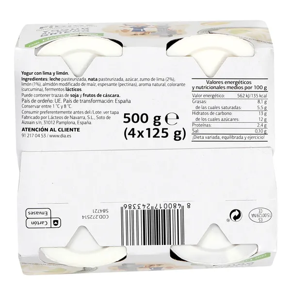 Yogur griego con lima y limón Dia Fidias pack 4 x 125 g 4