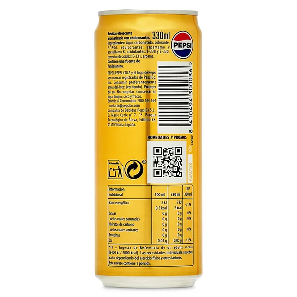 Pepsi zero azúcar zero cafeína pack 24 x 330 ml 3