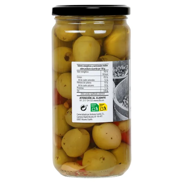 Aceitunas gordal aliñada sin hueso Dia Vegecampo frasco 340 g 3