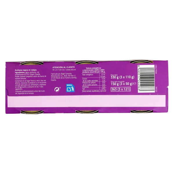 Aceitunas negras en rodajas Dia Vegecampo 3 x 50 g 4