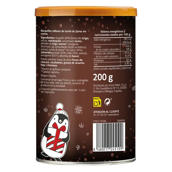 Barquillos rellenos de crema de turrón Dulce Noel Dia lata 200 g 2