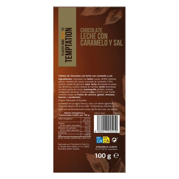 Chocolate con leche con caramelo y sal Temptation de Dia 100 g 2