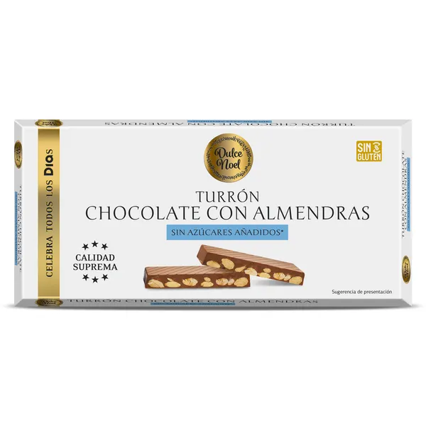 Turrón de chocolate con almendras sin azúcar Dulce Noel Dia caja 175 g 2