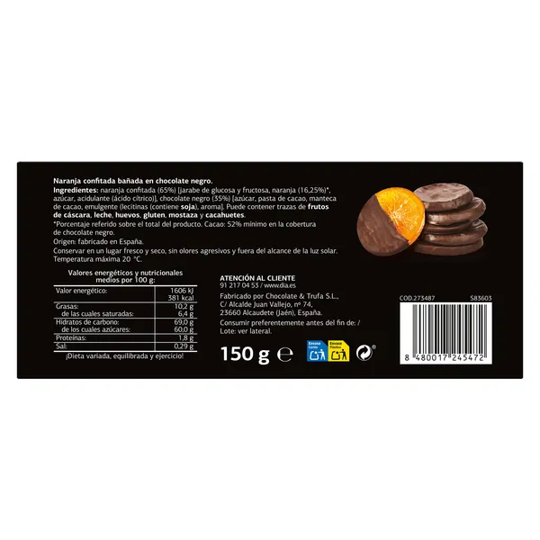Naranja confitada con chocolate negro Temptation de Dia caja 150 g 3