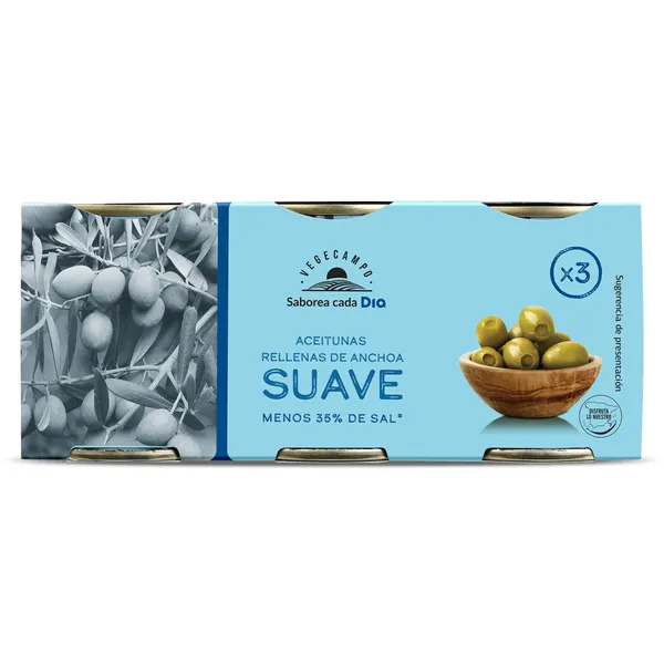 Aceitunas rellenas de anchoa suave Dia Vegecampo 3 x 50 g 2