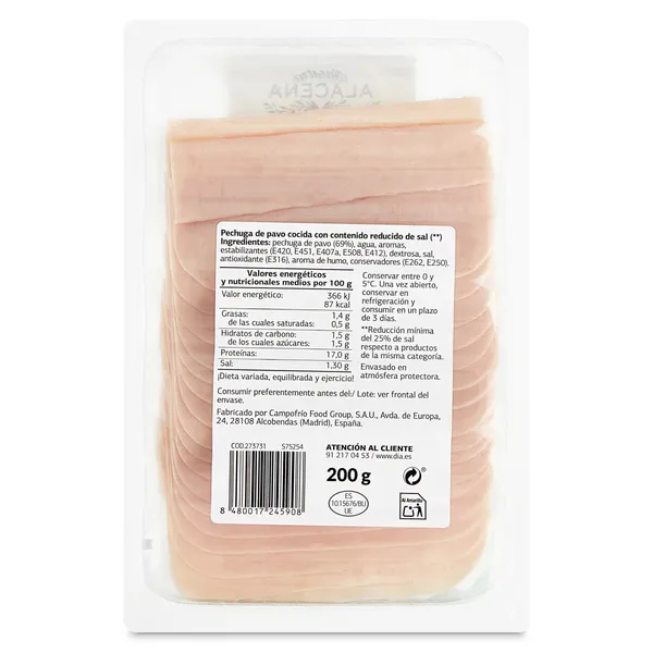 Pechuga de pavo reducido en sal Nuestra Alacena de Dia sobre 200 g 2