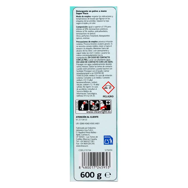 Detergente en polvo a mano Dia Super Paco 600 g 4
