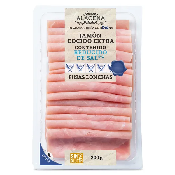 Jamón cocido extra reducido en sal Nuestra Alacena de Dia sobre 200 g